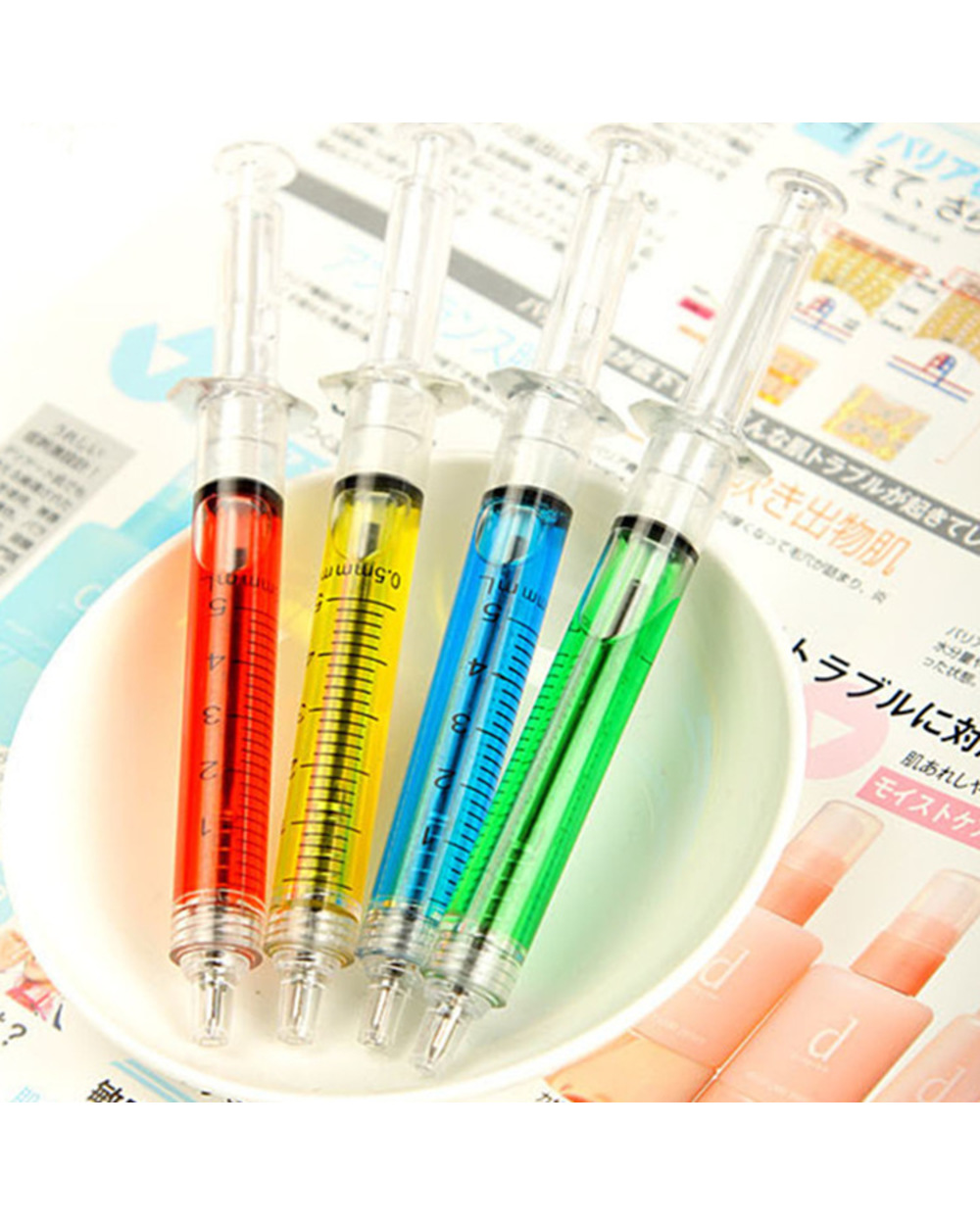 4Pcs/Set Injection Type Ball Point Pen Doctor Nurse Gift Liquid Pen Color Black Blue Transmission Syringe Pens front-3