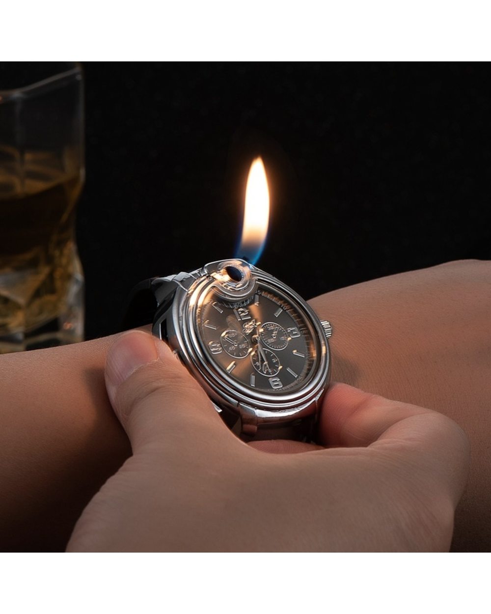 Watch Style Metal Open Flame Lighter Creative front-0