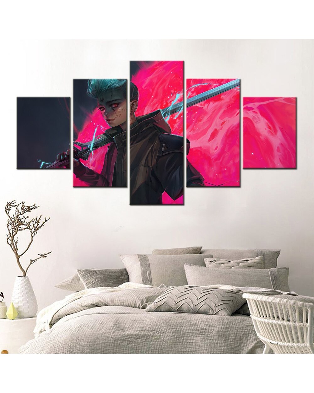 Robot Sword Digital Anime Picture Print Anime 5 Panel Canvas Art Wall Decor front-0