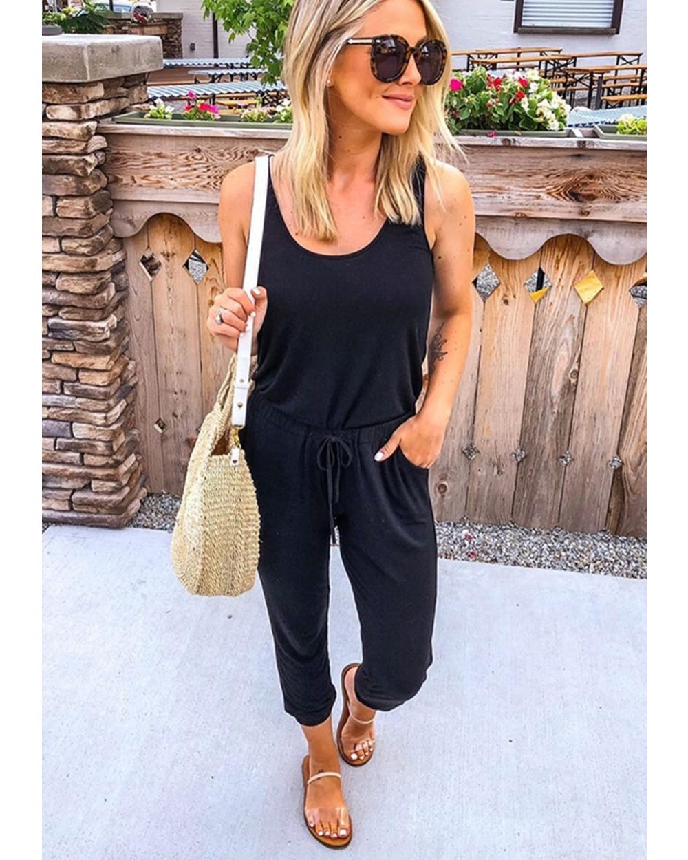 New product explosion 4 colors 2019 summer fashion belt with pocket women's lace plus size jumpsuit sling sexy jumpsuit front-1