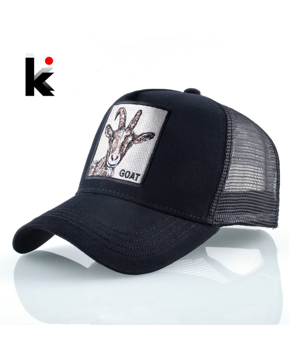 Fashion Baseball Cap Men Women Snapback Hip Hop Bone Bill Goat Embroidery Streetwear Trucker Hats Breathable Mesh Black front-0