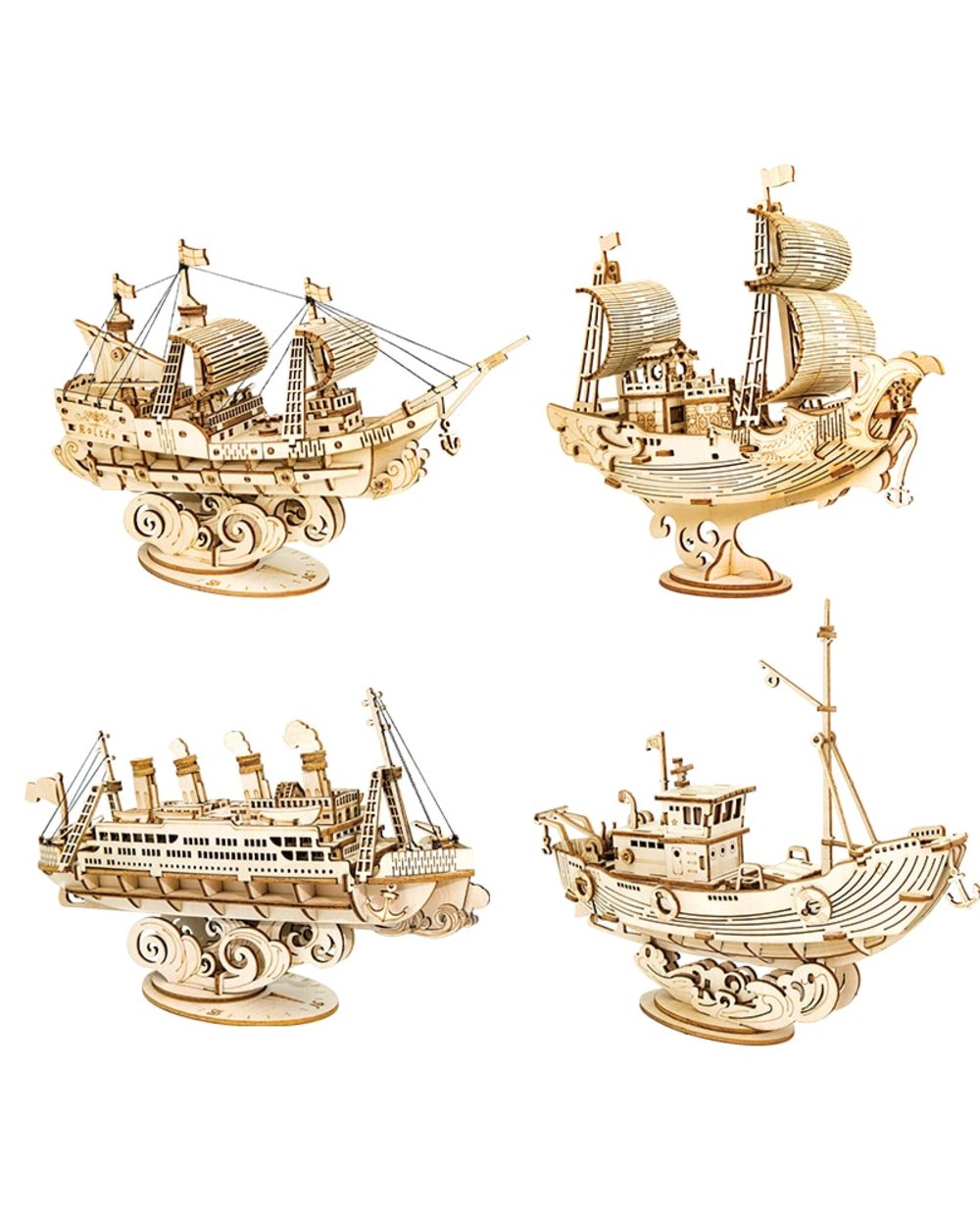 3D Wooden Puzzle Games Boat & Ship Model Toys For Children Kids Girls Birthday Gift front-0