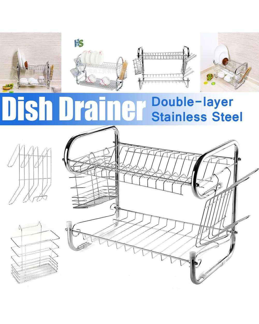 2 Tier Multi-use Stainless Steel Sink Drain Rack front-0
