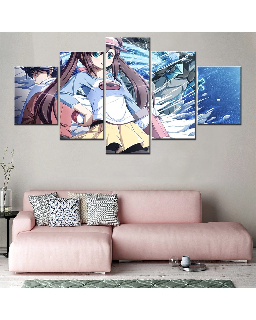 Japan Anime Figure Pocket Couple Picture Print Anime 5 Panel Canvas Art Wall Decor front-1