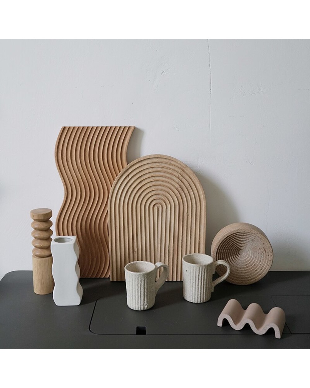 Nordic Wooden Chopping Block Bread Tray Water Ripple Board Dessert Food Cushion For Afternoon Tea Useful Kitchen Organi front-1