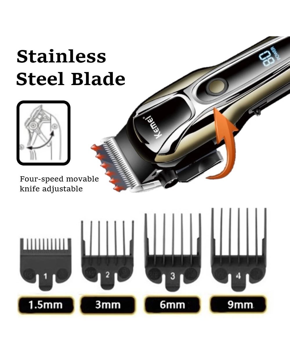 Rechargeable Electric Usb Cutting Machine Professional Barber Hair Clipper Set Beard Trimmer Shaver Cordless Kemei front-2