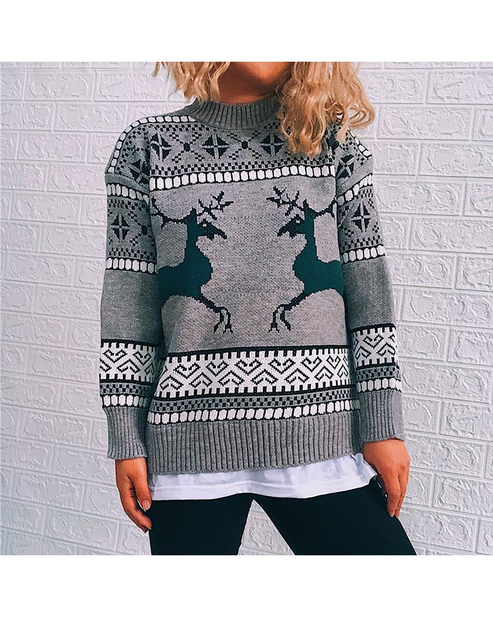 Christmas Jumper Long Sleeve Women Knitted Sweater front-3