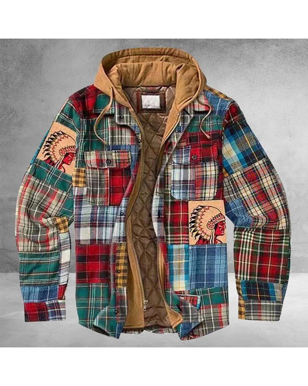 Vintage Spring Winter Long Sleeve Plaid Shirt Jacket For Men VG06 front-0