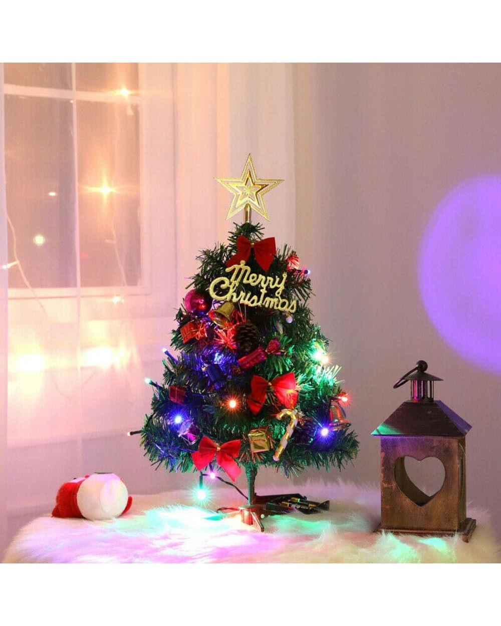 Mini Christmas Tree With Light Small Pendant Jingle Bell Table Star Top Festive Party Supplies Party Decoration front-2