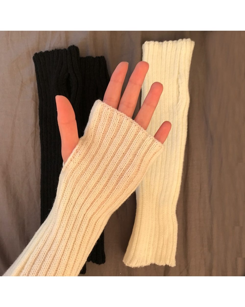 New Women Arm Warmers Japanese White Black Goth Knitted Kawaii Fingerless Gloves Ankle Wrist Sleeves Harajuku Girls Ani front-0
