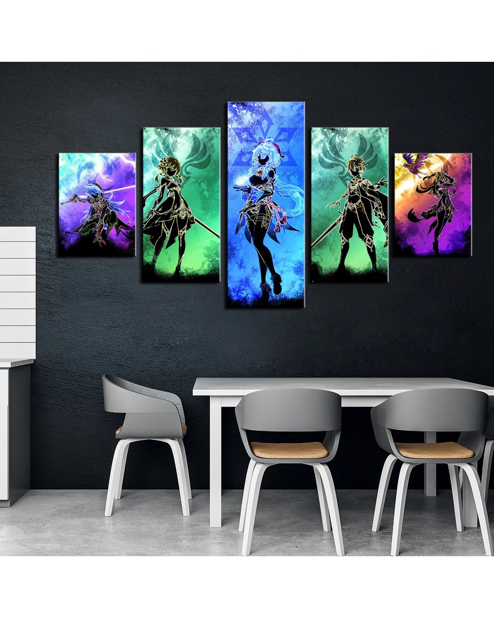 Genshin Impact Anime Girl Picture Print Anime 5 Panel Canvas Art Wall Decor front-2