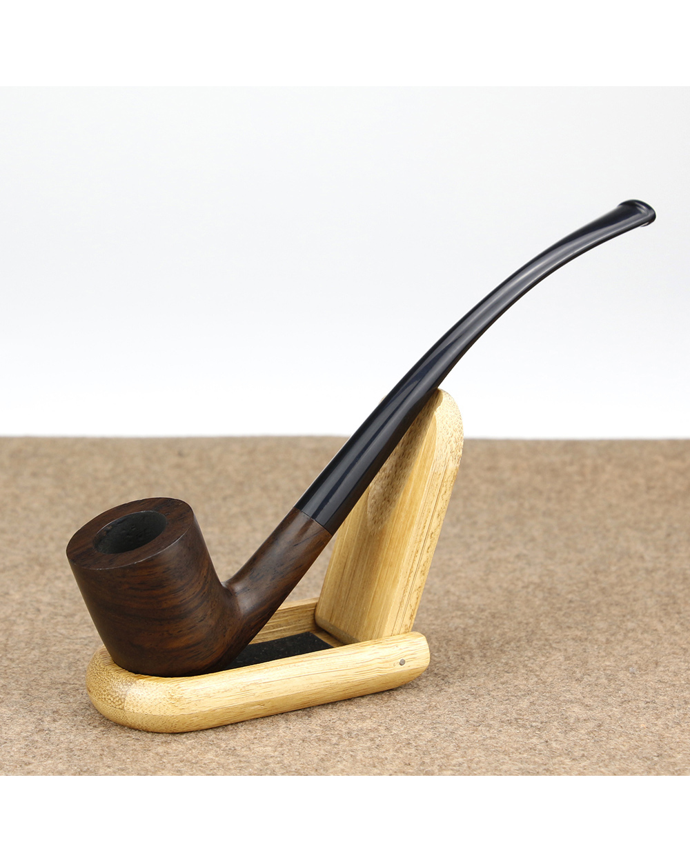 Classic Long Bent Smoking Pipe 3Mm Metal Filter Ebony Wood Pipe Tools Gift Set Small Tobacco Pipe Wooden Smoke Pipe front-1