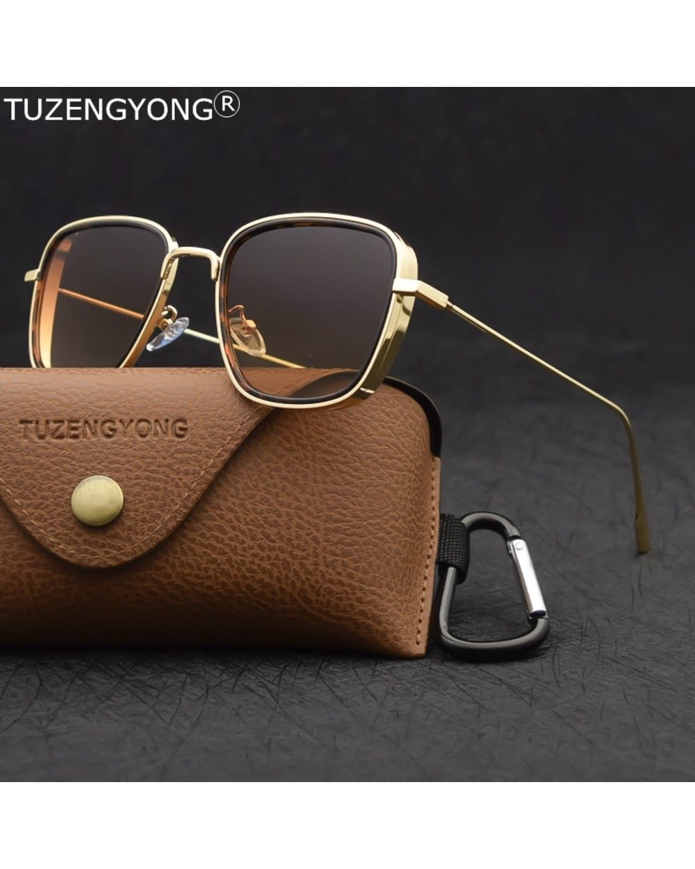 Tuzengyong New Steampunk Sunglasses Fashion Men Women Brand Designer Vintage Square Metal Frame Sun Glasses Uv400 Oculo front-1