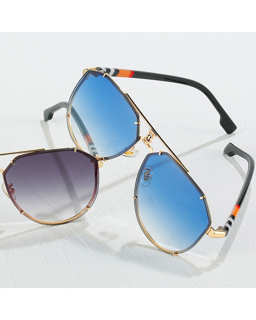 Hbk Punk Rimless Sunglasses Men Luxury Brand Steampunk Oval Frameless Sun Glasses For Male Metal Frame Stripe Legs Shad front-1
