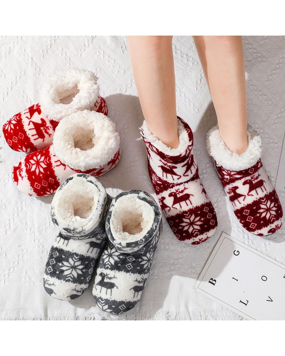 Winter Home Slippers Women Black Deer Fur Slides Furry Indoor Slippers Warm Ladies Slippers Plush Shoes Women front-0