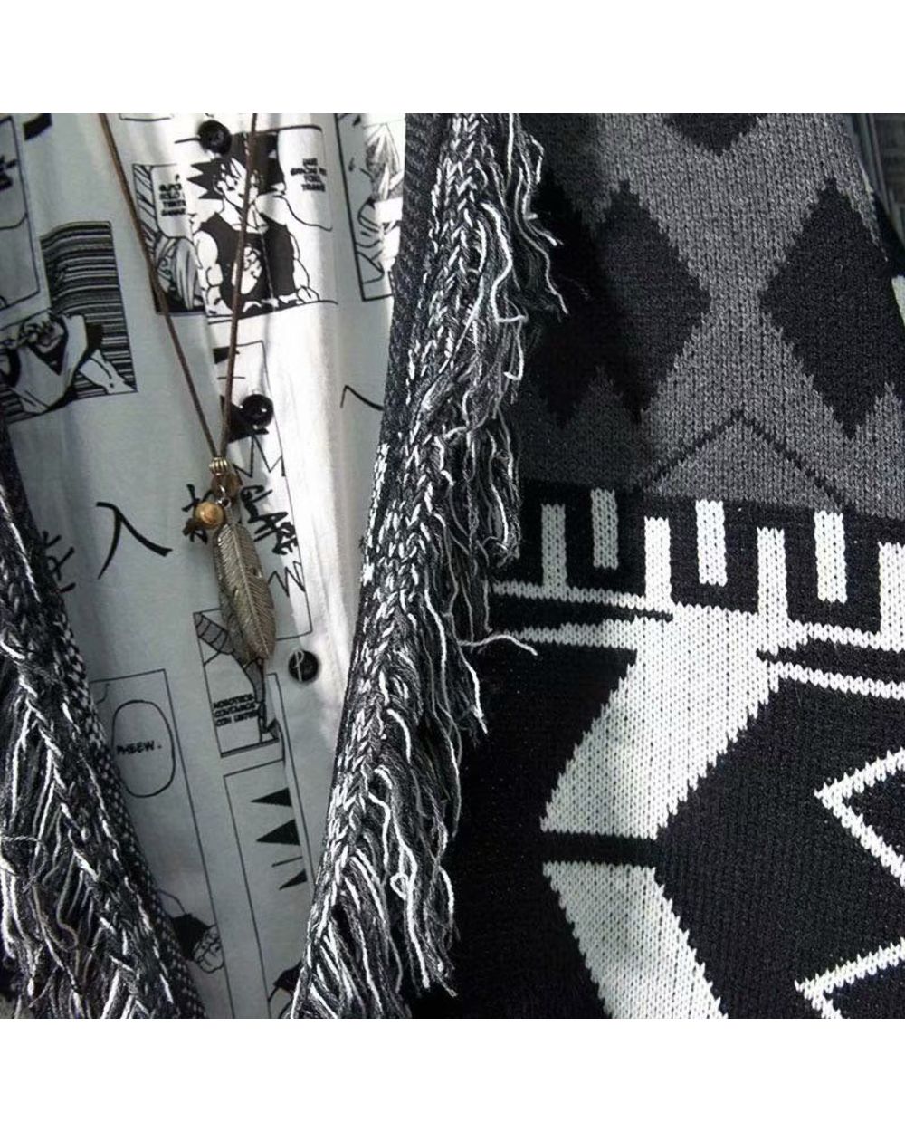 Autumn and Winter New Knitted Cardigan Men Tassel Retro Lazy Sweater WCS front-5