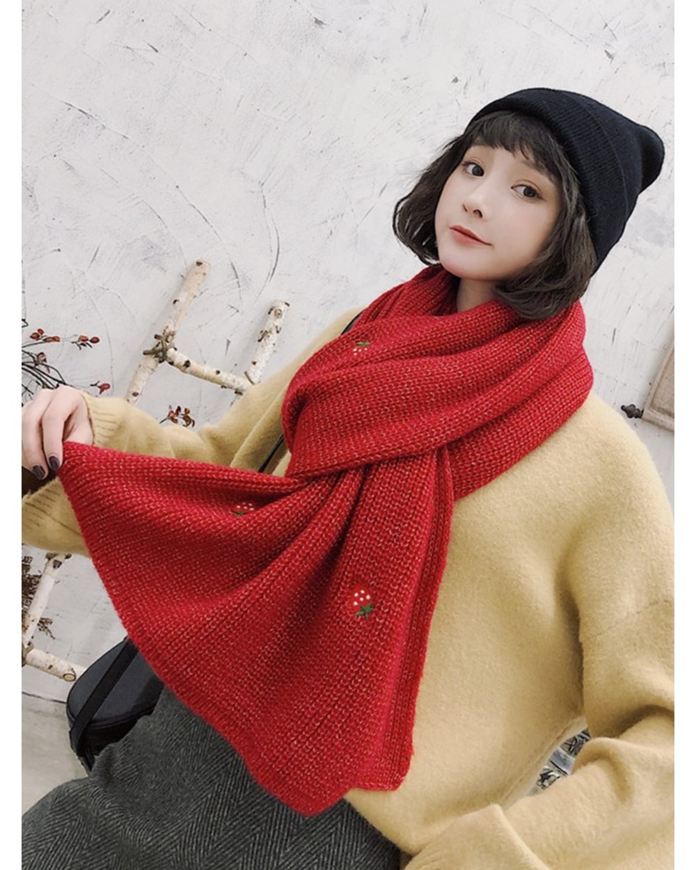 Imitation Cashmere Women Winter Scarf Strawberry Bandana Thick Wrap Shawl Lady Femme Mujer Preppy Style Bufandas Stoles front-4