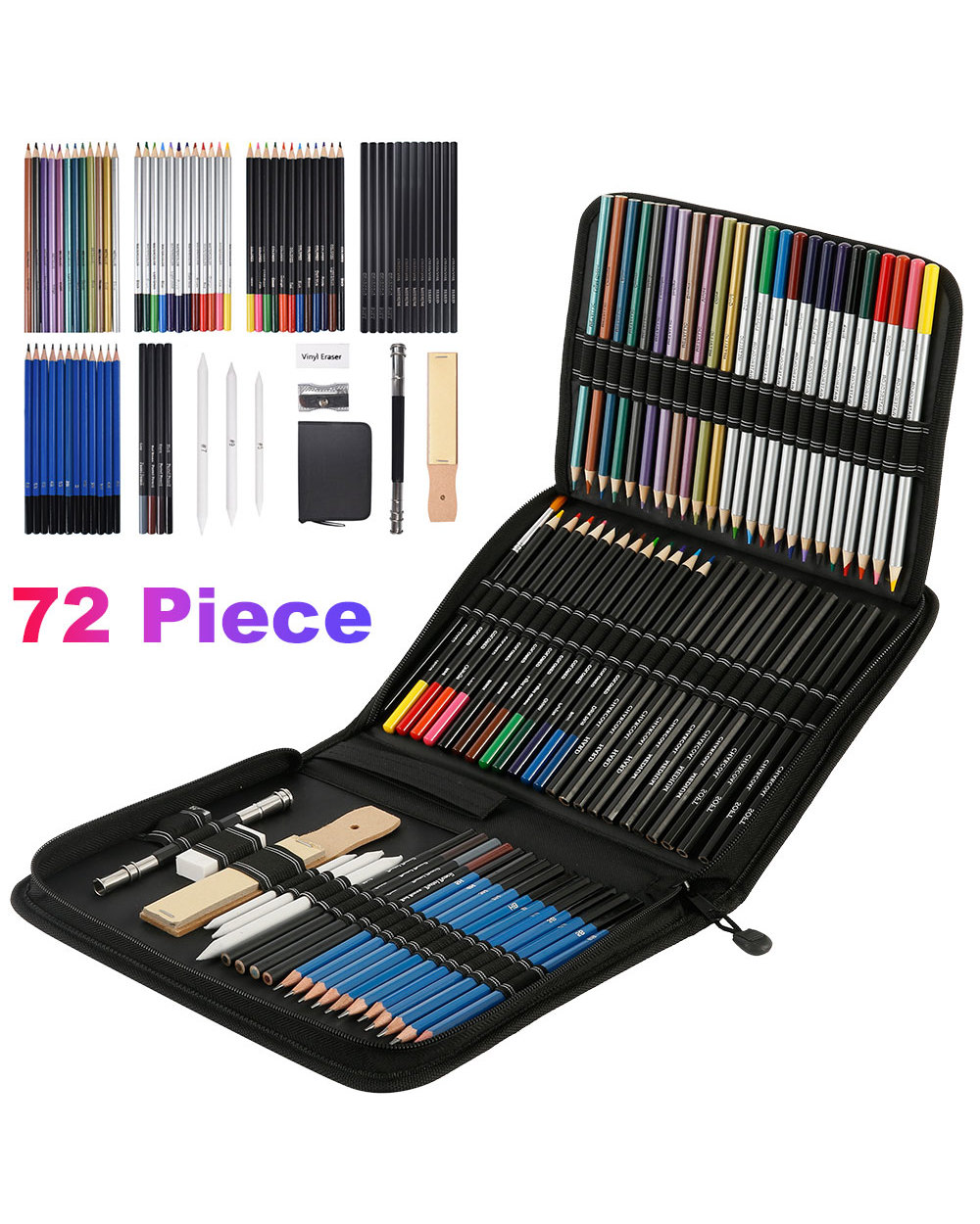 72Pcs/Set Drawing Pencils Set Sketch Colored Pencils Painting Set Watercolor Metallic Complete Artist Kit Drawing Art S front-1