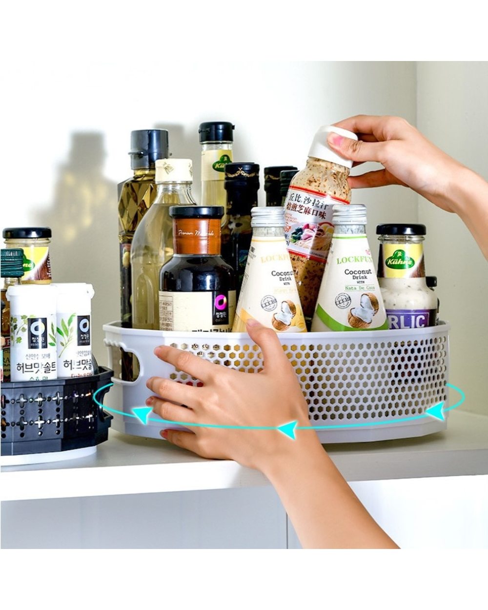 360 Rotating Round Spice Storage Rack- Tray Turntable Kitchen Jar Holder Storage Box front-3