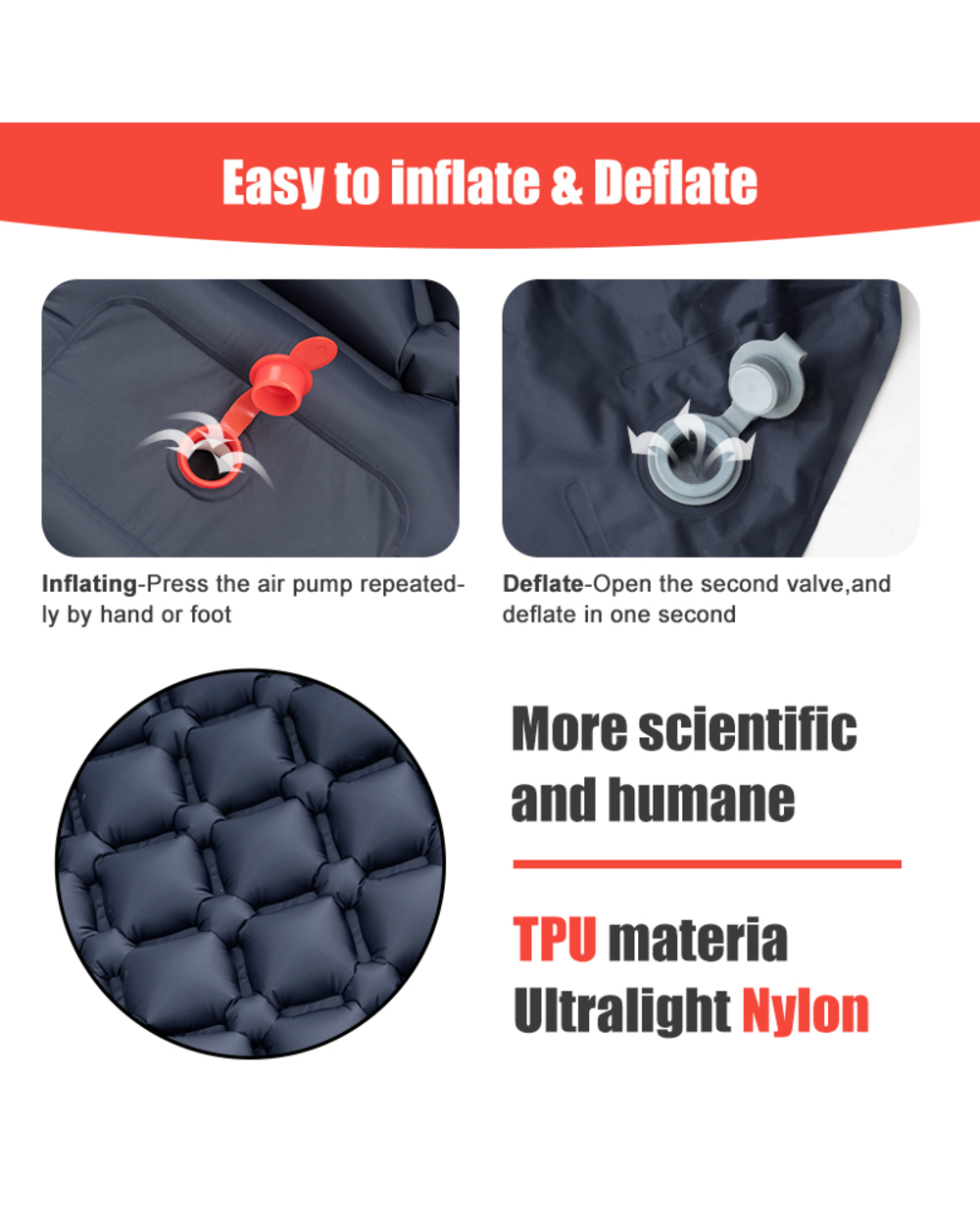 PACOONE Outdoor Camping Sleeping Pad Inflatable Mattress with Pillows Ultralight Air Mat Built-in Inflator Pump Travel front-2