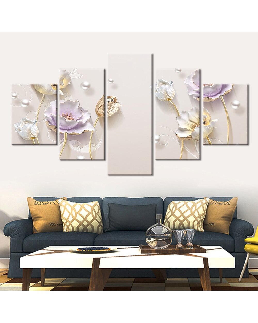 Flowers Canvas Painting Modular Lotus Picture Print Abstract 5 Panel Canvas Art Wall Decor front-0