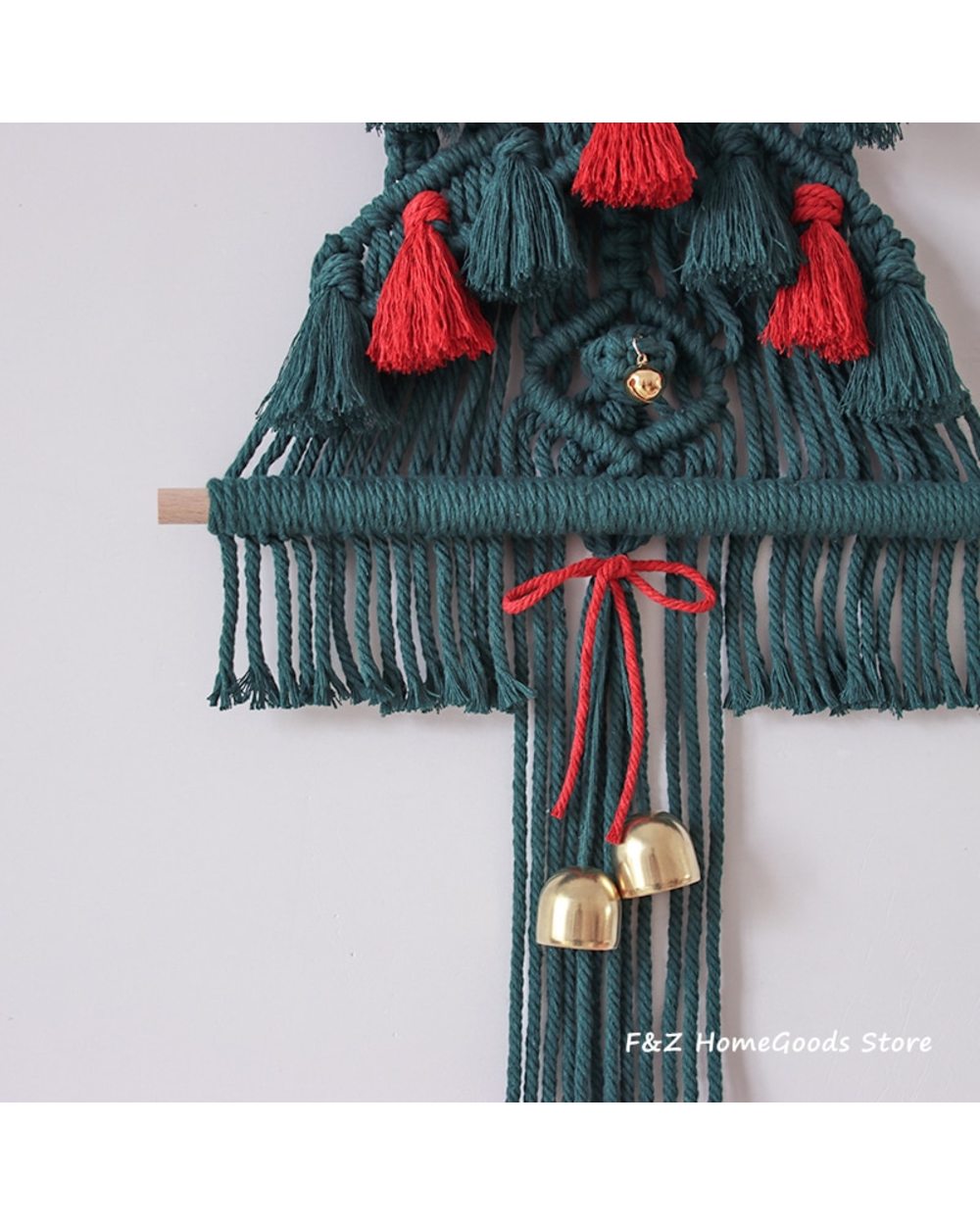 Macrame Christmas Tree Wall Hanging Tapestry Tassels Bells Handwoven Boho Decoration Bohemian Decor For Living Room front-4