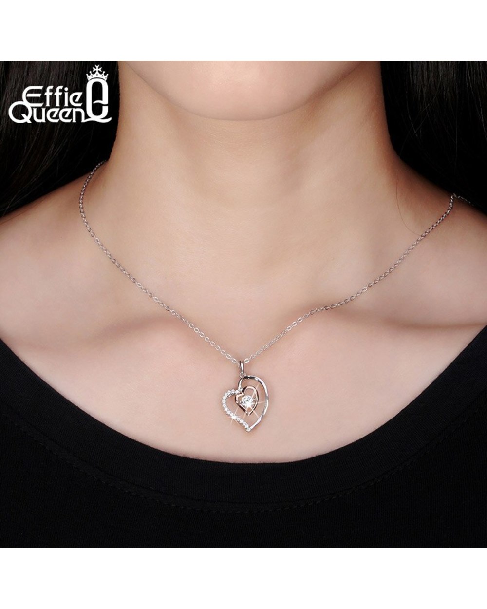 To My Mommy Gift Double Heart Necklace with Shaking Stone Love Jewelry for Mom front-4