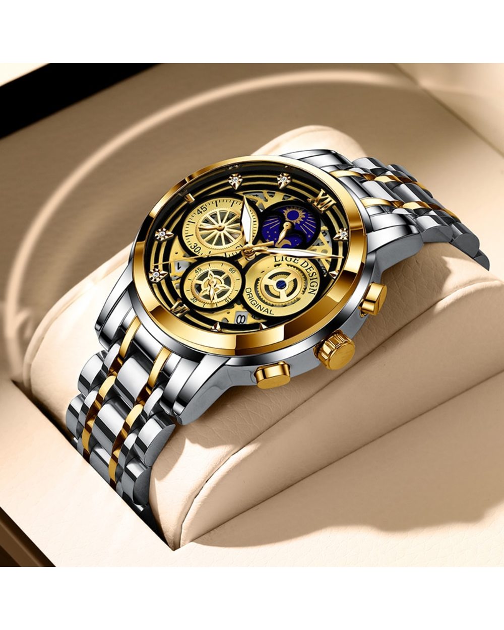 New Fashion Men Watch Calendar Stainless Steel Top Brand Luxury Sports Chronograph Quartz Watch front-0