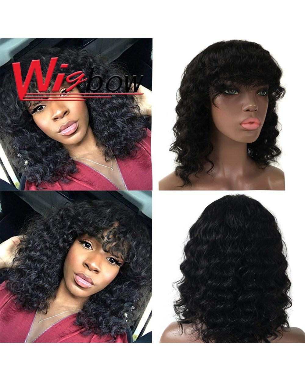 Curly Human Hair Wig Brazilian Hair Wig With Bangs Highlight Ombre Human Hair Wig T1B 30 Wigs For Women Machine Made front-5