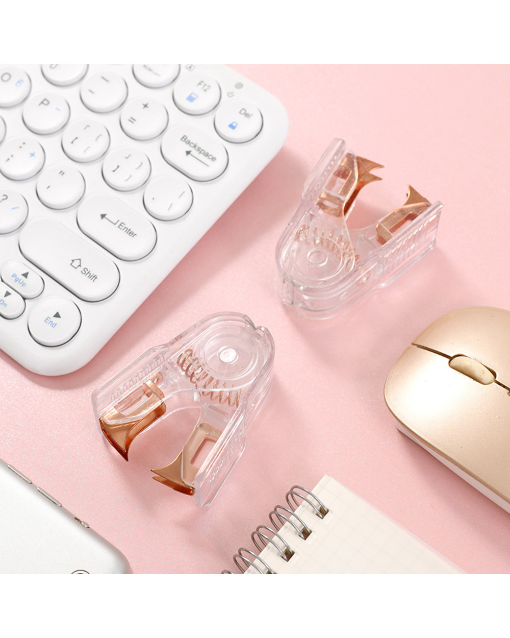 Creative Rose Gold Stapler For Students Staple Remover Staples Tools Cute Transparent Stapler Stationery Office School front-2