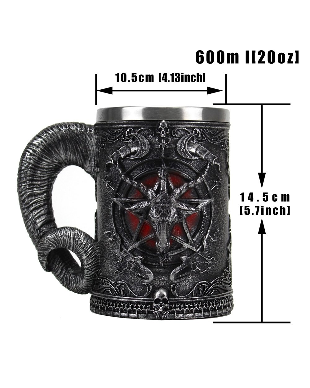 Baphomet Tankard Stainless Steel Resin 3D Baphomet Mugs 600ml front-1