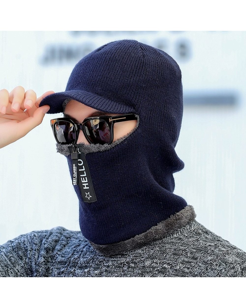Men And Women Winter Knitted Hat With Zipper New Add Fur Lined Warm Brim Winter Hats For Men Keep Face Ear Warm Balacla front-3