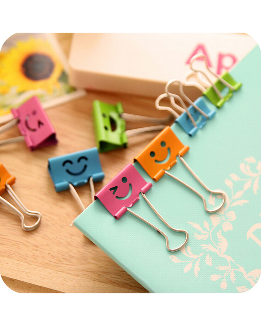 10X Fresh Floral Smile Metal Binder Clips Notes Letter Paper Clip Office School Supply Metal Bookmark Student Stationery front-5