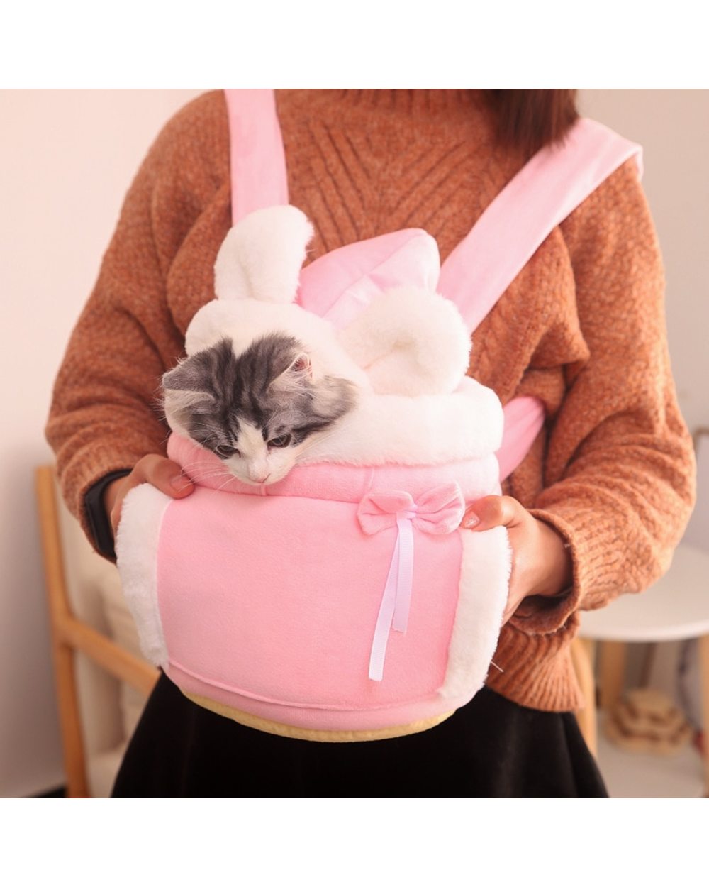 Lovely Carrying Ragdoll Cat Carrier Backpack Warn Plush Travel Bag Chest Pack Breathable Cat Animal Transport Backpack front-5