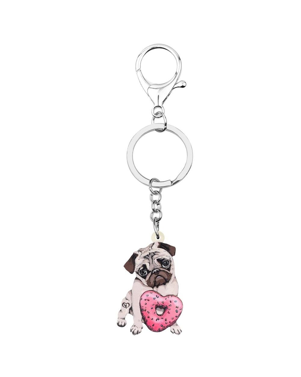 Pug Dog Key Chains Rings Day Donuts Bag Car Purse Decorations Keychain For Women Girl Teen Charm Gift front-3