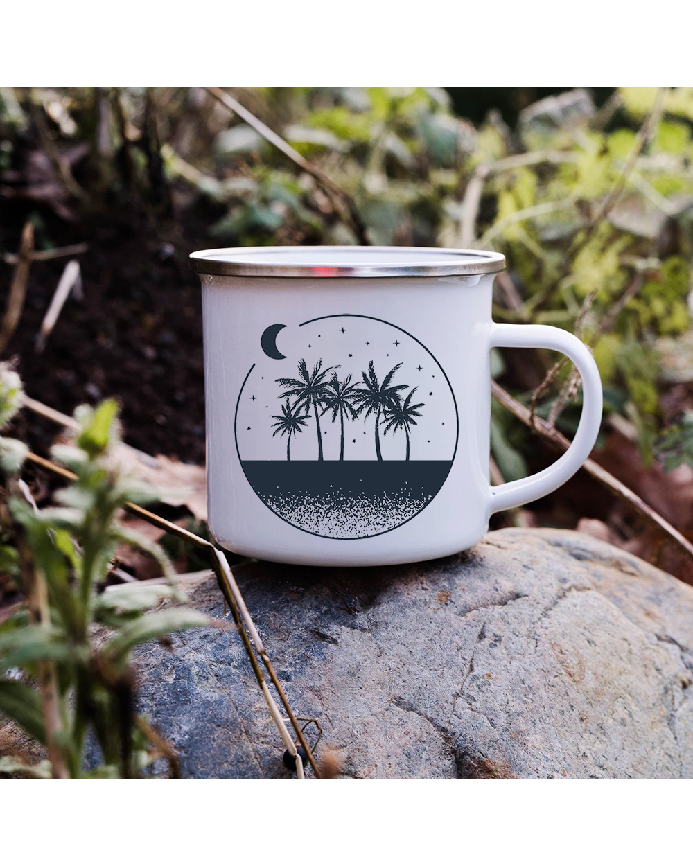 Sunset Forest Creek Creative Enamel Coffee Mugs Outdoor Travel Water Cups front-3