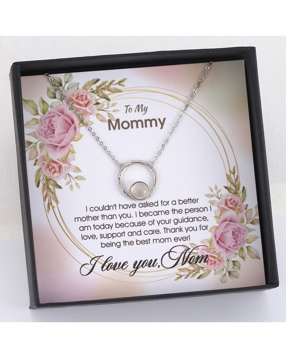 To My Mommy Gift Necklace for Mother Round Pendant with Natural Moonstone 925 Silver Jewelry front-0