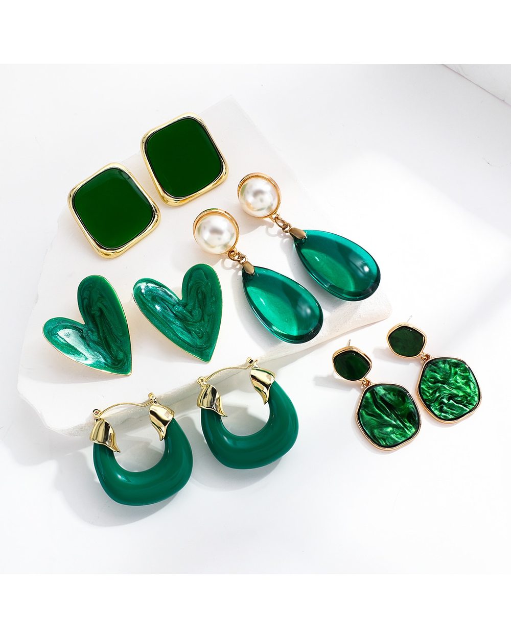 Statement Earrings for Women Green Acrylic Round Square Geometric Dangle Drop Earring front-2