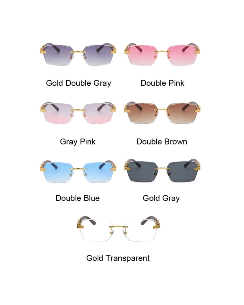 Luxury Rimless Square Sunglasses Man Brand Designer Frameless Gradient Sun Glasses Woman Fashion Vintage Wooden Oculos front-5