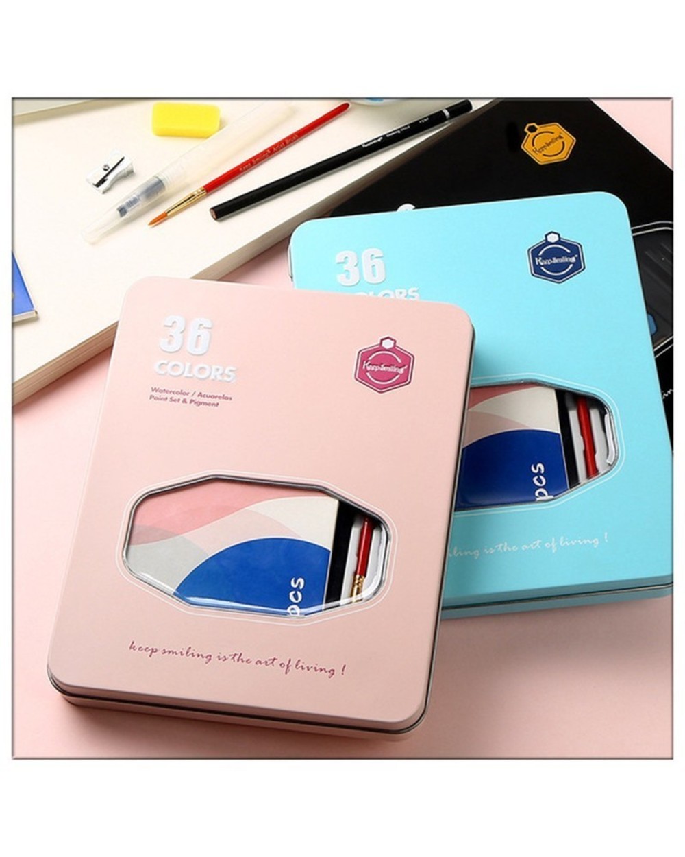 High Quality 36 Colors Portable Travel Solid Pigment Watercolor Paints Set With Watercolor Brush Pen For Painting Art S front-5