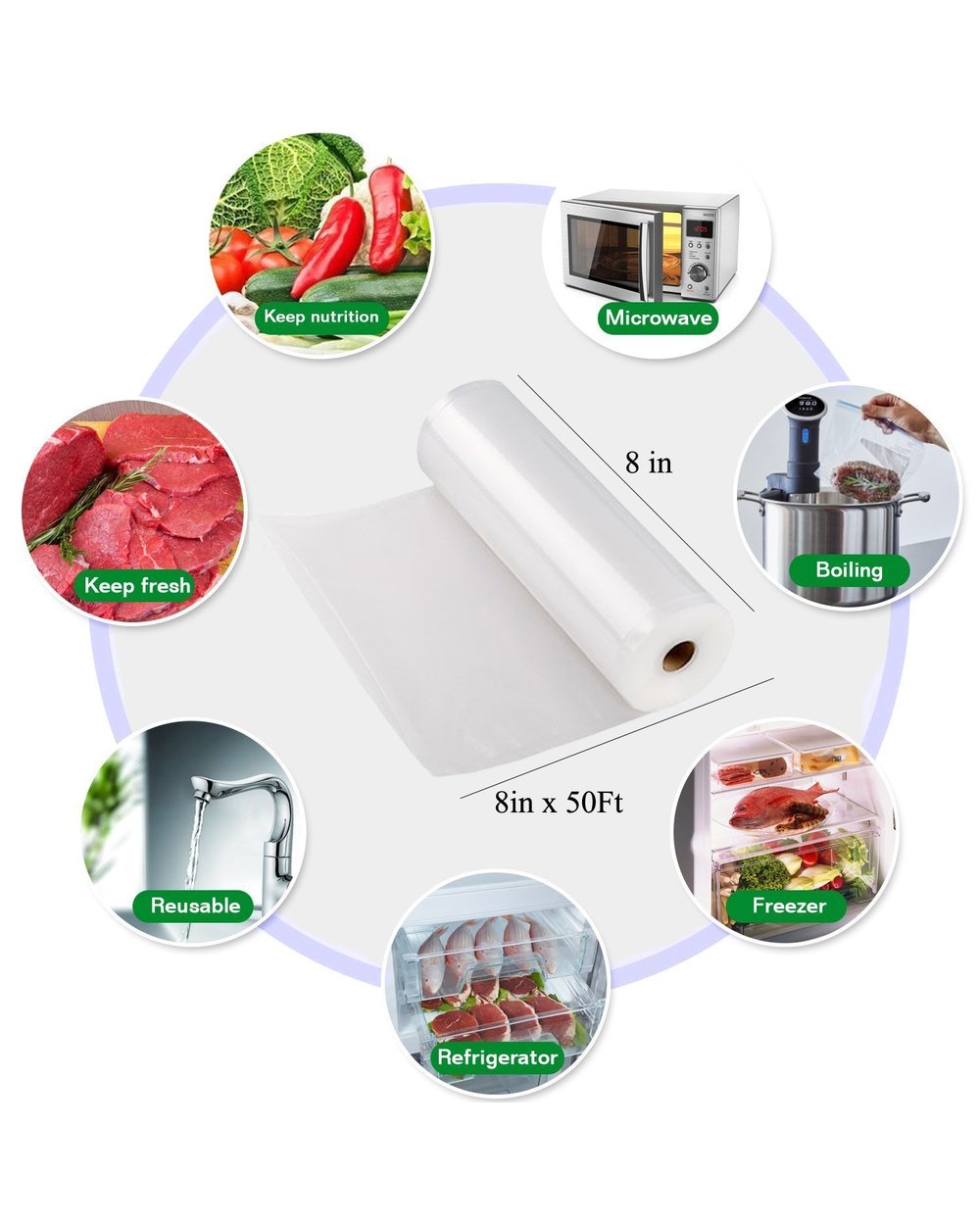 5 Rolls/ 2 Rolls Lot Kitchen Food Vacuum Bag Storage Bags For Vacuum Sealer Food Keep 12+15+20+25+28Cm front-3