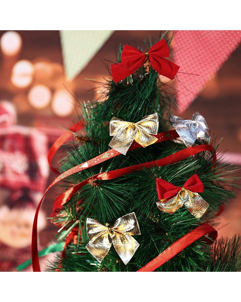 12pcs Christmas Bows Hanging Decorations Gold Silver Red Bowknot Xmas Tree Ornaments New Year 2022 Navidad Kerst Decor front-4