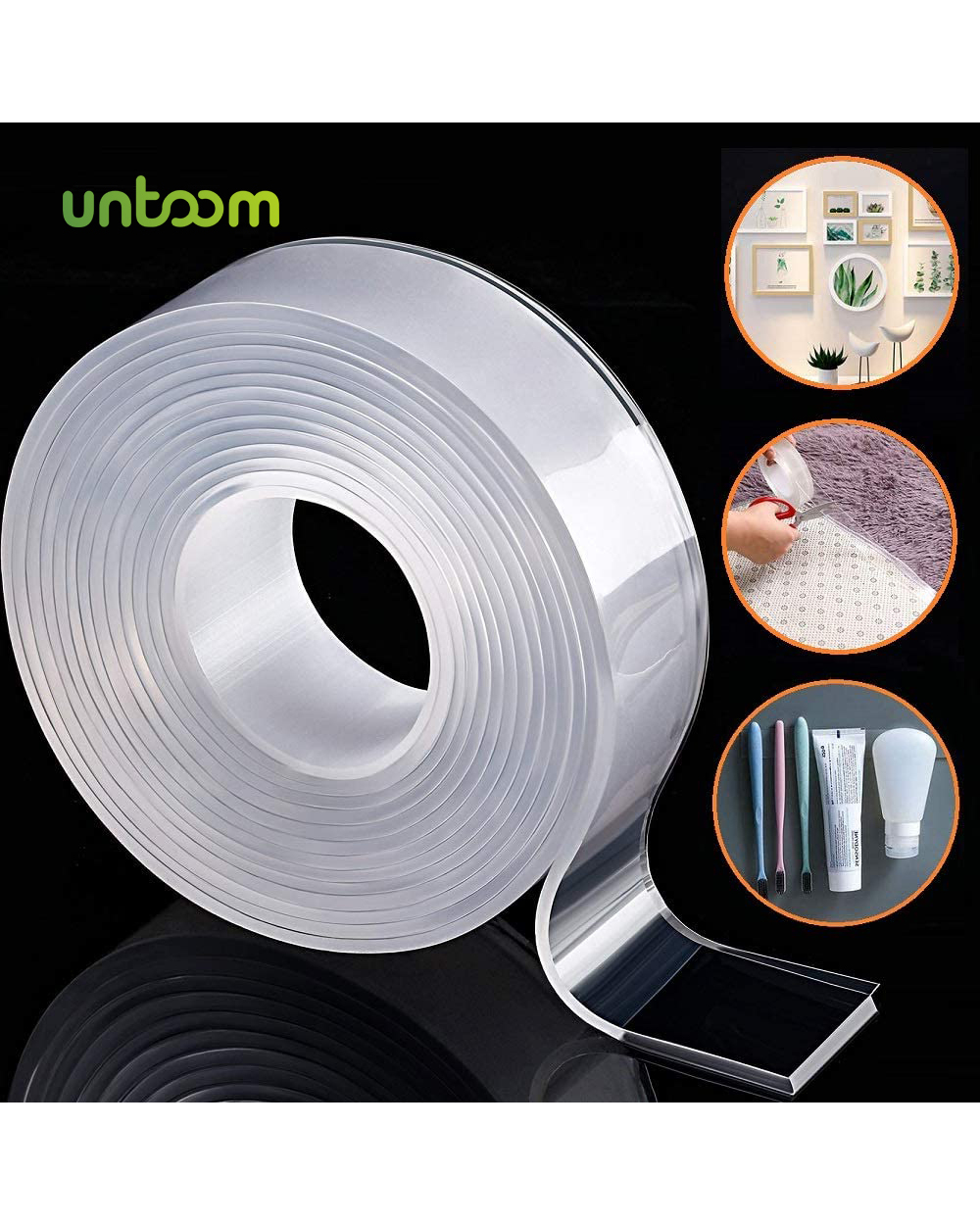Untoom Nano Tape Transparent Double Sided Tape Self Adhesive No Trace Reusable Waterproof Tapes For Car Bathroom Kitche front-0