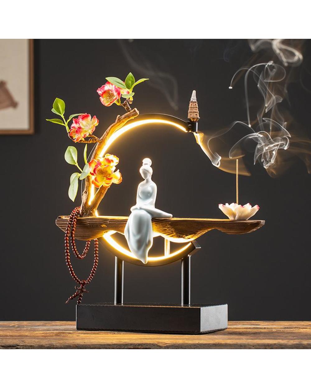 Waterfall Backflow Incense Burner Ladies Incense Stick Holder Buddha Home Decoration Elk Ceramic Censer With 20 Incense front-1