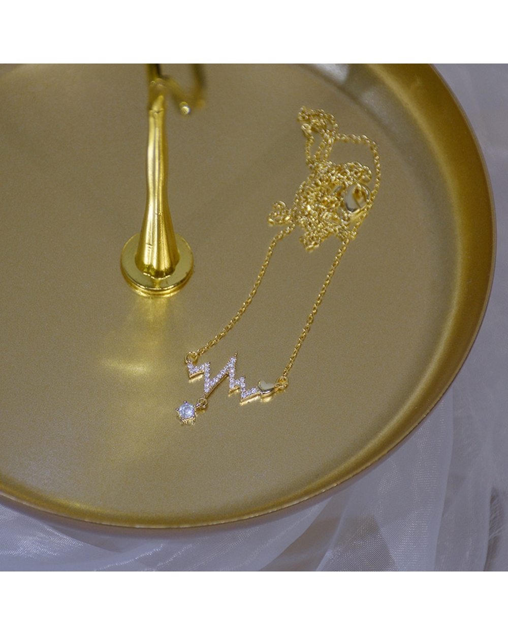 14K Real Gold Fashion Design Signal Fluctuation Shape Necklace front-3