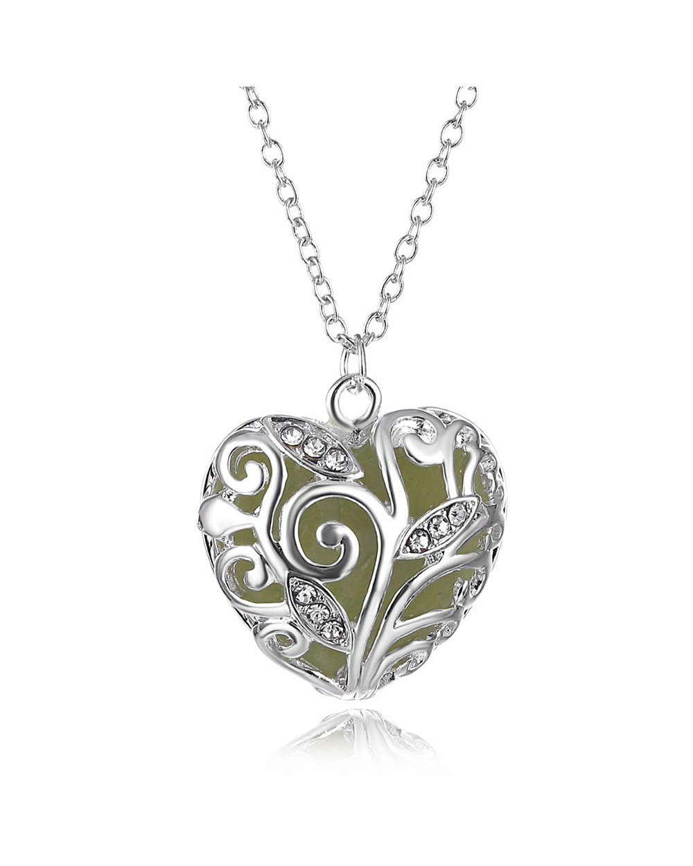 In The Dark Stone Luminous Pendant Crystal Hollow Heart Pendants Necklaces For Women Men Jewelry Halloween Gifts front-4