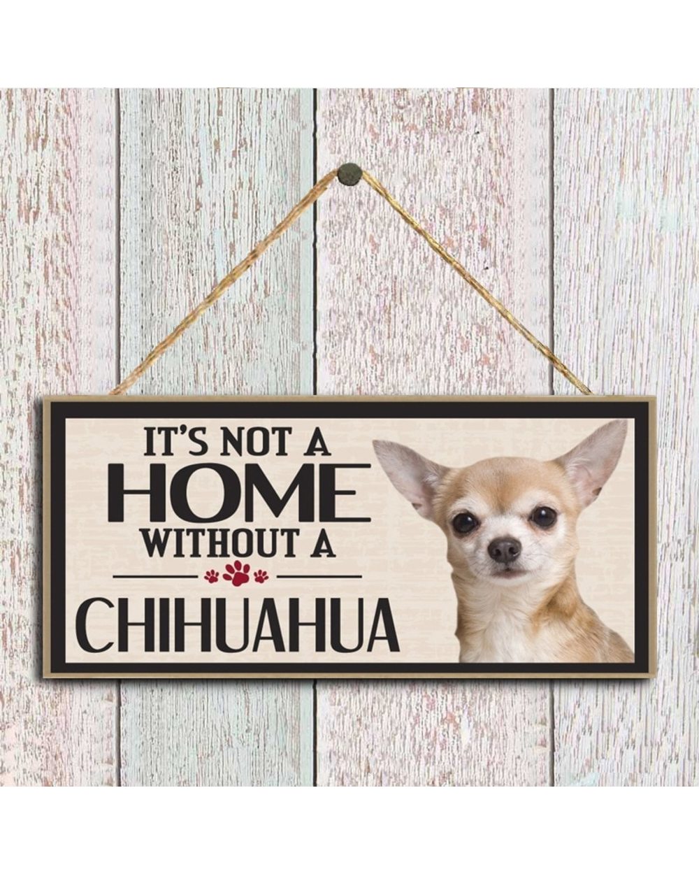 Chihuahua Rectangular Wooden Pet Tags Pendant Rustic Wall Decor front-2