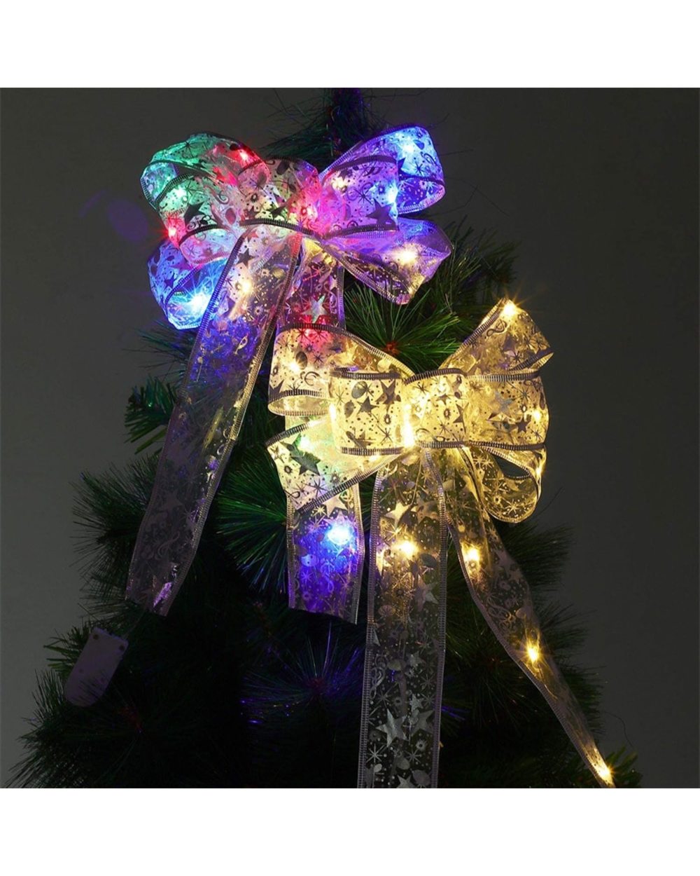 Double Layer Fairy Lights Strings Christmas Ribbon Bows With LED Christmas Tree Ornaments 50 LED 5M front-3
