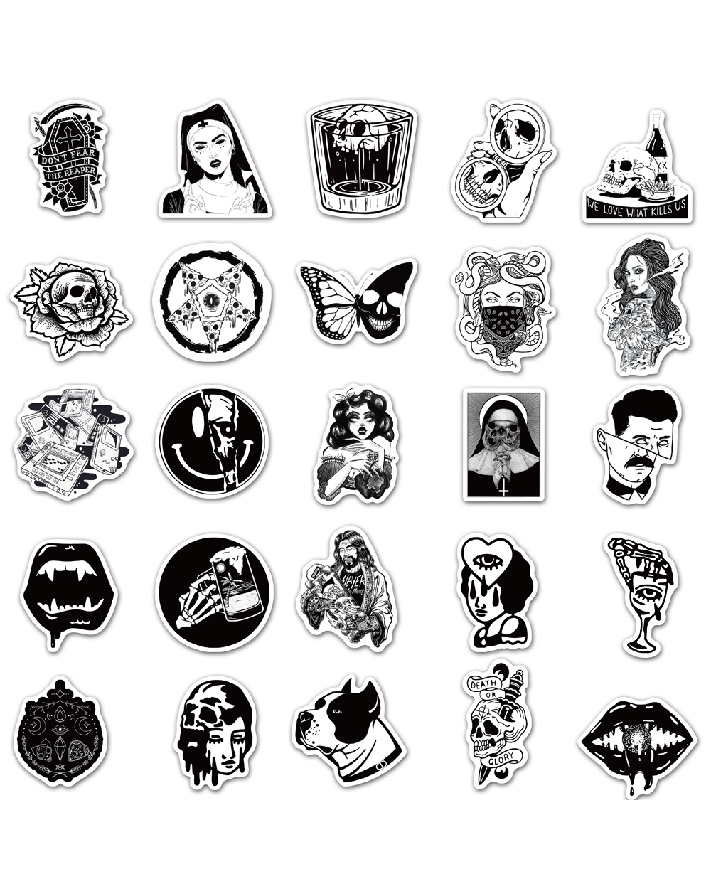 10/30/50PCS Gothic Black and White Graffiti Stickers Luggage Fridge Laptop Waterproof Classic Toy Joke Fun Sticker Gift front-3