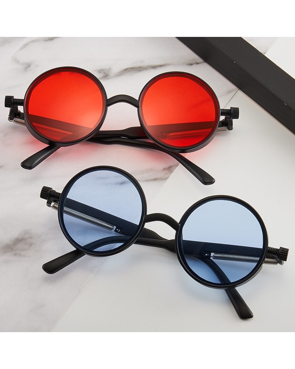Classic Gothic Steampunk Sunglasses Luxury Brand Designer High Quality Men And Women Retro Round Pc Frame Sunglasses front-2